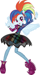 Size: 7351x13880 | Tagged: safe, artist:sugar-loop, rainbow dash, equestria girls, g4, my little pony equestria girls: rainbow rocks, absurd resolution, box art, devil horn (gesture), female, fishnet stockings, high heels, outfit, rockin' hair, simple background, solo, transparent background, vector