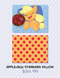 Size: 1236x1600 | Tagged: safe, artist:1trick, applejack, g4, advertisement, apple, female, pillow, sleeping, solo, that pony sure does love apples