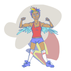 Size: 1280x1280 | Tagged: safe, artist:smackledorfed, rainbow dash, human, g4, dark skin, female, humanized, piercing, solo, uncanny valley, winged humanization