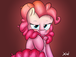 Size: 4000x3000 | Tagged: safe, artist:fluffyxai, pinkie pie, earth pony, pony, g4, bedroom eyes, blushing, chest fluff, female, looking at you, solo