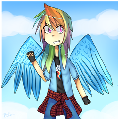 Size: 1209x1200 | Tagged: safe, artist:mika-chan404, rainbow dash, human, g4, female, humanized, solo, winged humanization