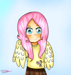 Size: 1319x1396 | Tagged: safe, artist:mika-chan404, fluttershy, human, g4, clothes, female, humanized, solo, sweater, sweatershy, winged humanization