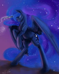 Size: 4500x5625 | Tagged: safe, artist:silfoe, princess luna, alicorn, pony, royal sketchbook, g4, absurd resolution, ethereal mane, eyes closed, female, mare, missing accessory, smiling, solo