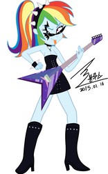 Size: 900x1442 | Tagged: safe, artist:bluse, rainbow dash, equestria girls, g4, armpits, background removed, electric guitar, female, guitar, metal, musical instrument, show accurate, signature, simple background, solo, tattoo, white background