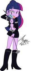 Size: 900x2035 | Tagged: safe, artist:bluse, twilight sparkle, equestria girls, g4, background removed, belly button, bra, breasts, clothes, cross, female, metal, microphone, show accurate, signature, simple background, solo, tongue out, tongue piercing, underwear, white background
