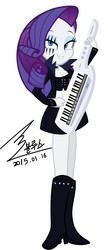 Size: 900x2077 | Tagged: safe, artist:bluse, rarity, lil-miss rarity, equestria girls, g4, background removed, belly button, eye scar, female, keytar, looking at you, metal, midriff, musical instrument, scar, show accurate, signature, simple background, solo, white background