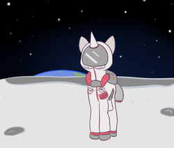 Size: 1200x1017 | Tagged: safe, artist:kimmychan1, oc, oc only, oc:strange-mark, pony, unicorn, astronaut, moon, solo, space, spacesuit