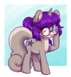 Size: 923x1000 | Tagged: safe, artist:onnanoko, oc, oc only, oc:kitsuna, pony, unicorn, glasses, heterochromia, solo, squirrel tail