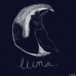 Size: 1740x1740 | Tagged: safe, artist:ahappyrobot, princess luna, g4, female, monochrome, moon, solo