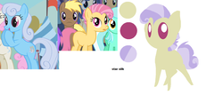 Size: 1302x555 | Tagged: safe, artist:angelstar000, screencap, bon bon, candy mane, cherry cola, cherry fizzy, coco crusoe, linky, lyra heartstrings, shoeshine, sweetie drops, twinkleshine, oc, oc:star silk, earth pony, pony, g4, candyshoe, magical lesbian spawn, offspring, parent:candy mane, parent:shoeshine, parents:shoemane, screencap reference