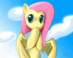 Size: 5000x4000 | Tagged: safe, artist:ando, fluttershy, g4, cloud, cloudy, cute, day, female, sky, solo
