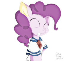 Size: 3200x2666 | Tagged: safe, artist:ando, pinkie pie, g4, anime, clothes, high res, school uniform, simple background, smiling, white background