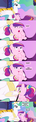 Size: 1120x3780 | Tagged: safe, artist:beavernator, princess cadance, princess celestia, alicorn, pegasus, pony, g4, aunt and niece, baby, baby pony, baby talk, beavernator is trying to murder us, comic, cute, cutedance, eyeliner, filly, foal, pegasus cadance, younger