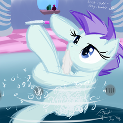 Size: 768x768 | Tagged: safe, artist:frist44, roxie, roxie rave, g4, bubble, file, hoof hold, hooficure, hot tub, jacuzzi, mouth hold, solo, spa, wash cloth, wet