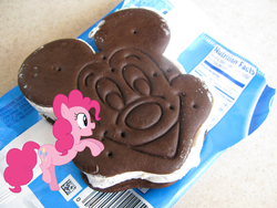 Size: 1024x768 | Tagged: safe, artist:minniemora, pinkie pie, g4, bar, ice cream, irl, mickey mouse, photo, ponies in real life, vector, wrapper