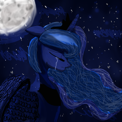 Size: 900x900 | Tagged: safe, artist:rozzy3, princess luna, g4, cover art, crying, female, sad, solo