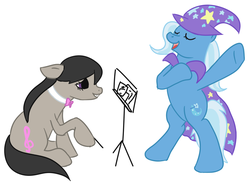 Size: 1280x985 | Tagged: safe, artist:shamrock, octavia melody, trixie, pony, g4, bipedal, eyes closed