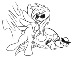 Size: 899x700 | Tagged: safe, artist:shamrock, rainbow dash, tank, g4, monochrome, sunglasses