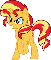 Size: 3000x3514 | Tagged: safe, artist:theshadowstone, sunset shimmer, pony, unicorn, g4, female, grin, high res, raised hoof, simple background, smirk, solo, transparent background, vector