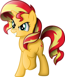 Size: 3000x3514 | Tagged: safe, artist:theshadowstone, sunset shimmer, pony, unicorn, g4, female, grin, high res, raised hoof, shading, simple background, smirk, solo, transparent background, vector