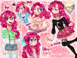 Size: 1600x1200 | Tagged: safe, artist:zorbitas, pinkie pie, human, g4, clothes, female, humanized, miniskirt, pants, skirt, socks, solo, thigh highs, thigh socks