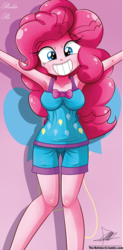 Size: 648x1321 | Tagged: safe, artist:the-butch-x, pinkie pie, human, equestria girls, g4, armpits, beautiful, beautiful x, clothes, cute, diapinkes, female, grin, nightgown, pajamas, shorts, smiling, solo