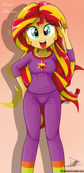 Size: 645x1321 | Tagged: safe, artist:the-butch-x, sunset shimmer, human, equestria girls, g4, beautiful, beautiful x, clothes, cute, female, hand on hip, open mouth, pajamas, peace sign, shimmerbetes, solo