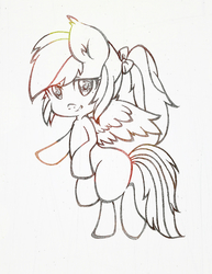 Size: 920x1190 | Tagged: safe, artist:kakyou-dreams, rainbow dash, g4, female, monochrome, pencil drawing, pigtails, simple background, solo, traditional art