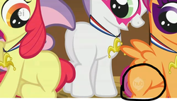 Size: 638x364 | Tagged: safe, screencap, apple bloom, scootaloo, sweetie belle, g4, cutie mark, cutie mark crusaders, hub logo, oh my