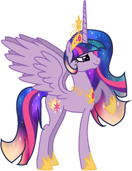 Size: 625x808 | Tagged: safe, artist:nightmarelunafan, princess celestia, twilight sparkle, oc, oc only, oc:princess solar sparkle, alicorn, pony, g4, alicorn oc, ethereal mane, solo, twilight sparkle (alicorn)