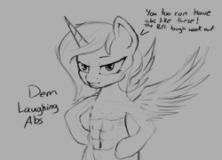 Size: 743x534 | Tagged: safe, artist:rain-gear, princess luna, pony, g4, abs, bipedal, female, s1 luna, sketch, solo