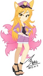 Size: 900x1573 | Tagged: safe, artist:bluse, fox, human, kitsune, equestria girls, g4, my little pony equestria girls: rainbow rocks, ahri, crossover, equestria girls-ified, female, high heels, league of legends, popstar, show accurate, simple background, solo, whisker markings, white background