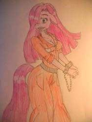 Size: 960x1280 | Tagged: safe, artist:hasami-chan, pinkie pie, earth pony, anthro, g4, clothes, cuffs, female, pinkamena diane pie, prison outfit, prisoner, prisoner pp, solo, tongue out, traditional art