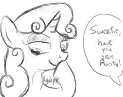 Size: 572x449 | Tagged: safe, artist:variant, rarity, sweetie belle, pony, g4, dialogue, female, fetish, implied rarity, implied vore, micro, monochrome, rariprey, sibling vore, smug, swallowing, sweetiepred, throat bulge, vore