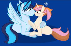 Size: 1024x668 | Tagged: safe, artist:pimpartist101, oc, oc only, oc:icy storm, oc:pixel bit, oc x oc, offspring, offspring shipping, parent:button mash, parent:rainbow dash, parent:soarin', parent:sweetie belle, parents:soarindash, parents:sweetiemash, shipping, simple background