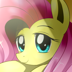 Size: 1280x1280 | Tagged: safe, artist:acersiii, artist:longsummer, fluttershy, g4, close-up, extreme close-up, looking at you, portrait, smiling