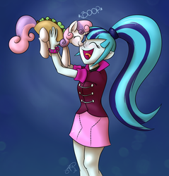 Size: 3651x3822 | Tagged: safe, alternate version, artist:jorobro, sonata dusk, sweetie belle, human, pony, unicorn, equestria girls, g4, boop, clothes, cute, diabetes, diasweetes, eyes closed, high res, hnnng, noseboop, open mouth, ponies in food, skirt, smiling, sonatabetes, sonataco, taco, taco belle, taco suit, tongue out, weapons-grade cute