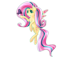 Size: 1200x1000 | Tagged: safe, artist:qiluo soul, fluttershy, butterfly, g4, female, pixiv, rainbow power, solo