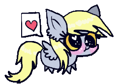 Size: 500x344 | Tagged: safe, artist:moekonya, derpy hooves, pegasus, pony, g4, animated, chibi, cute, derp, derpabetes, female, heart, heart eyes, mare, solo, wingding eyes