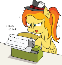 Size: 7025x7402 | Tagged: safe, artist:rlarjsgh96, oc, oc only, oc:hot topic, pony, absurd resolution, dexterous hooves, female, journalist, mare, solo, typewriter