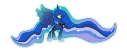Size: 7482x3000 | Tagged: safe, artist:aqua-pony, princess luna, g4, female, impossibly long hair, large wings, rainbow power, rainbow power-ified, simple background, solo, transparent background, vector, wings