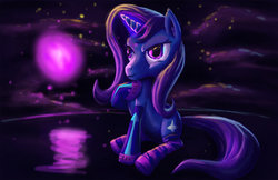 Size: 1024x663 | Tagged: safe, artist:fox-moonglow, trixie, pony, unicorn, g4, clothes, female, mare, socks, solo, striped socks