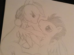 Size: 1024x765 | Tagged: safe, artist:dragon-rider147, rainbow dash, soarin', g4, female, male, ship:soarindash, shipping, sketch, straight, traditional art