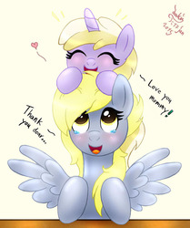 Size: 835x1000 | Tagged: safe, artist:joakaha, derpy hooves, dinky hooves, pegasus, pony, g4, cute, dinkabetes, equestria's best daughter, equestria's best mother, female, like mother like daughter, like parent like child, mare, mother and daughter