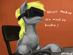 Size: 1600x1200 | Tagged: safe, artist:chickhawk96, derpy hooves, pegasus, pony, g4, female, mare, oculus rift, solo, virtual reality