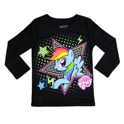 Size: 1000x1000 | Tagged: safe, rainbow dash, g4, official, clothes, female, kids, lightning, long sleeves, my little pony logo, solo, stars, stock vector, t-shirt, welovefine