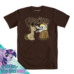 Size: 1000x1000 | Tagged: safe, artist:gimoody, derpy hooves, doctor whooves, time turner, twilight sparkle, alicorn, pony, g4, official, clothes, crossover, dalek, doctor who, exterminate, female, mare, merchandise, t-shirt, twilight sparkle (alicorn), welovefine