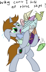 Size: 1566x2465 | Tagged: safe, artist:outlawedtofu, artist:underpable, oc, oc only, oc:littlepip, pony, unicorn, fallout equestria, bipedal, comic, fanfic, fanfic art, female, floppy ears, hooves, horn, mare, open mouth, pun, shipping, simple background, solo, transparent background, vector, visual pun