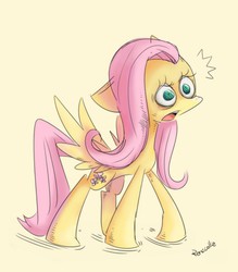 Size: 1050x1200 | Tagged: safe, artist:renacollie, fluttershy, pegasus, pony, g4, ears back, emanata, female, solo, spread wings, wings