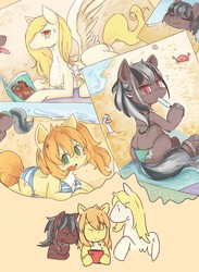 Size: 2340x3200 | Tagged: safe, artist:renacollie, oc, oc only, crab, pony, seagull, beach, bikini, clothes, food, high res, phone, photo, pictures, popsicle, swimsuit, trio